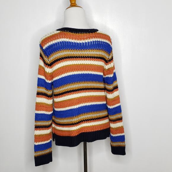 Mo : Vint Open-Knit Sweater Striped Crew Retro Striped Acrylic Women Large - Picture 3 of 10
